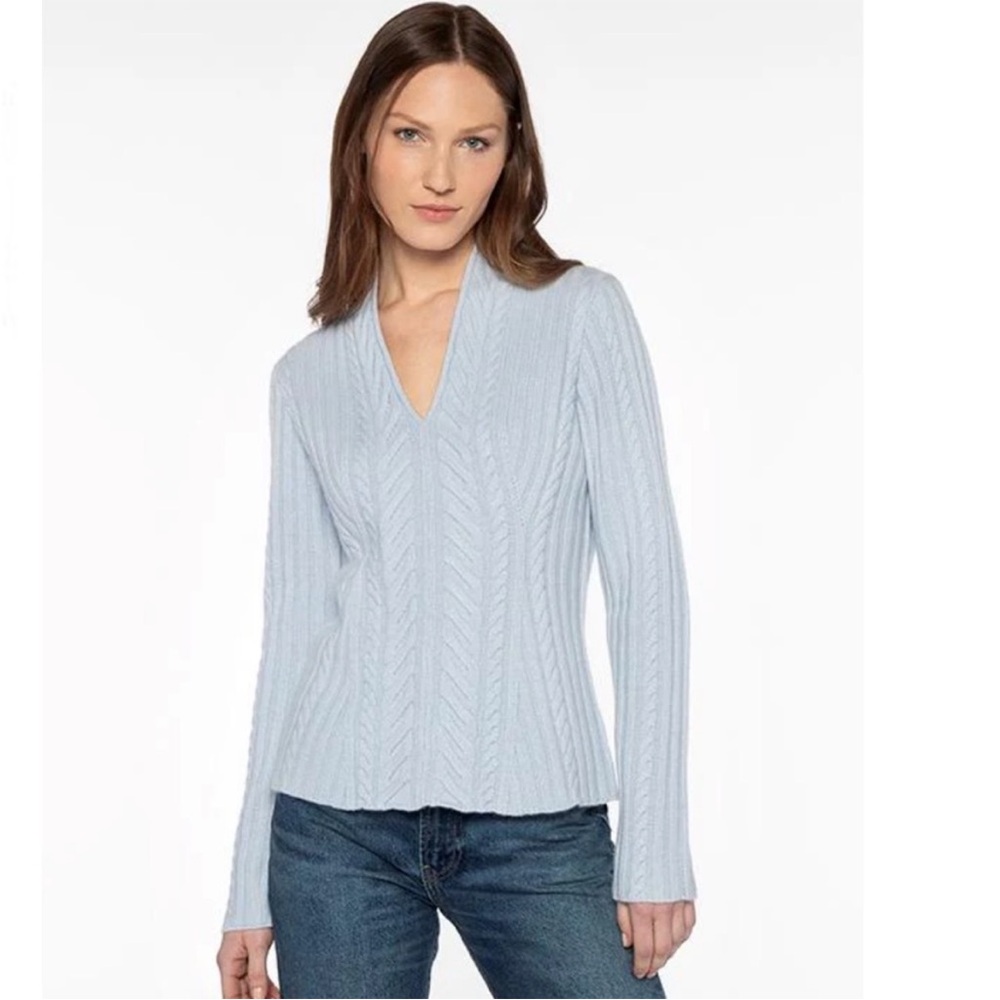 NWOT Kinross V-Neck Sweater 100% Cashmere in Blue Size XSmall